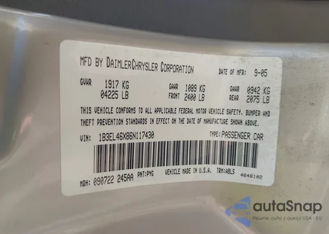 2006 Dodge Stratus Sxt from USA, damaged, VIN 1B3EL46X86N117430